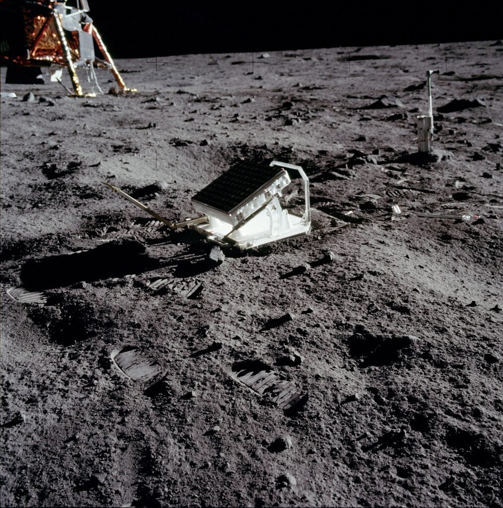 The Apollo 11 laser ranging reflector panel on the lunar surface