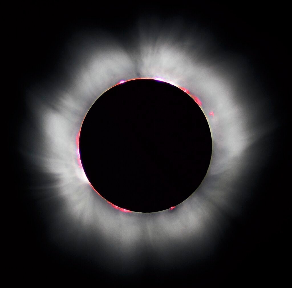 The solar corona glowing around the Moon during the 1999 total solar eclipse