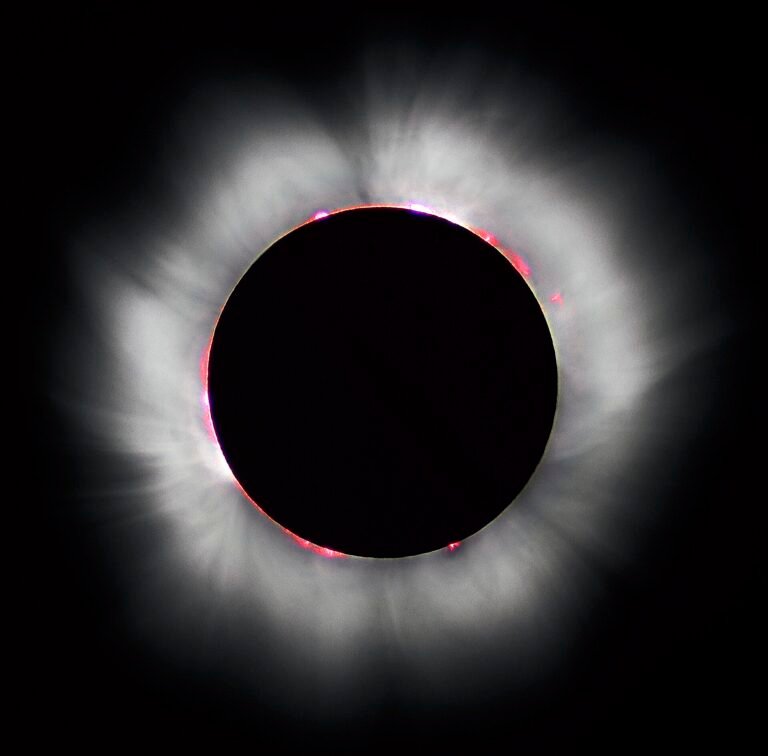 The solar corona glowing around the Moon during the 1999 total solar eclipse